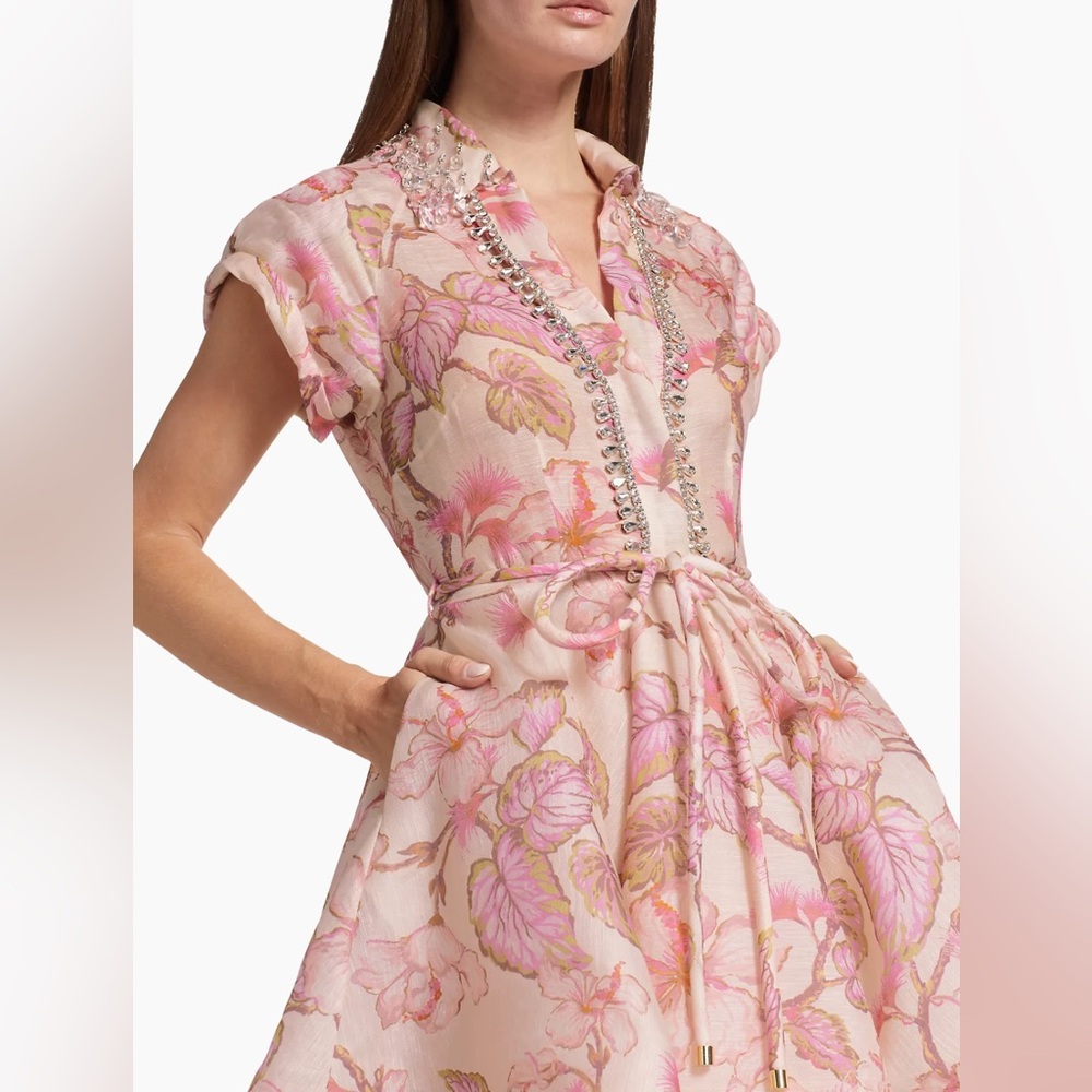 Matchmaker Crystal-Embellished Linen & Silk Minidress